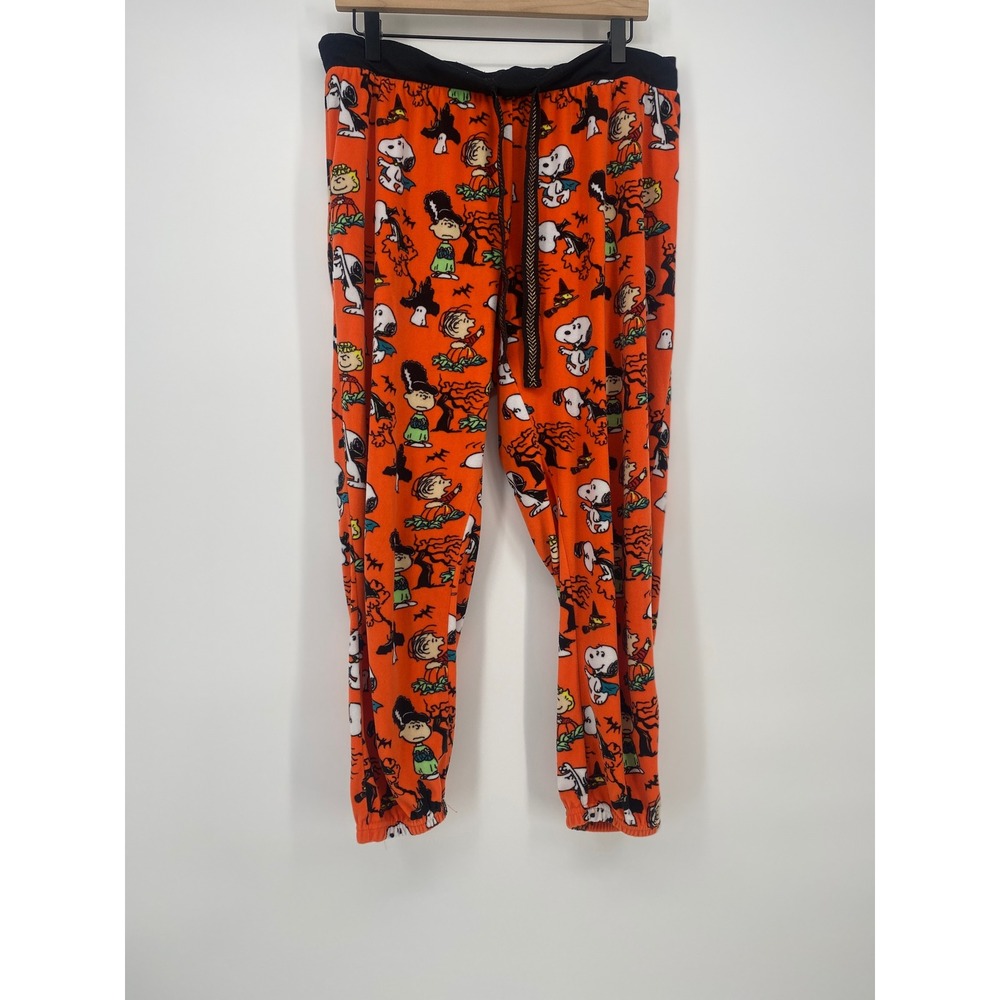 Peanuts Halloween Pajama Pants Large 12/14 Orange Snoopy Fleece